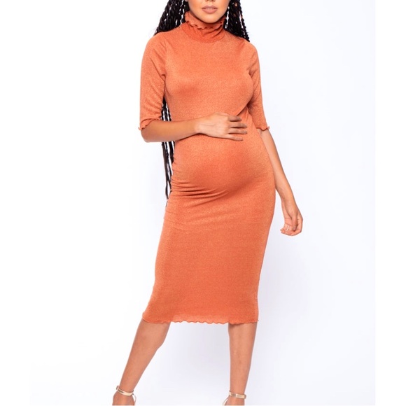 Orange Maternity Midi Dress - Picture 1 of 2